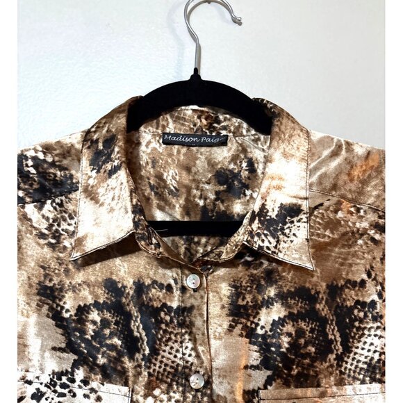 Madison Paige Metallic Animal Print Button-Up Shirt M - Picture 3 of 7